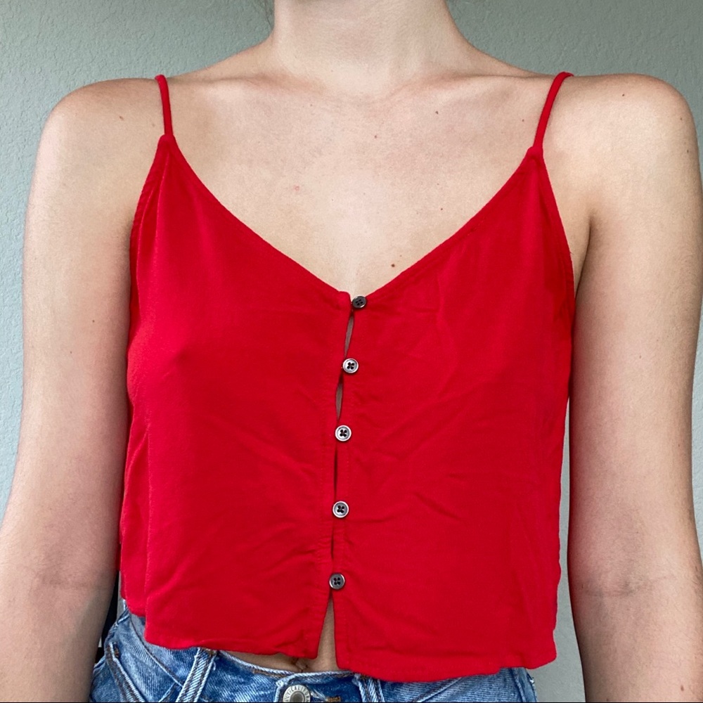 red flowy button up tank